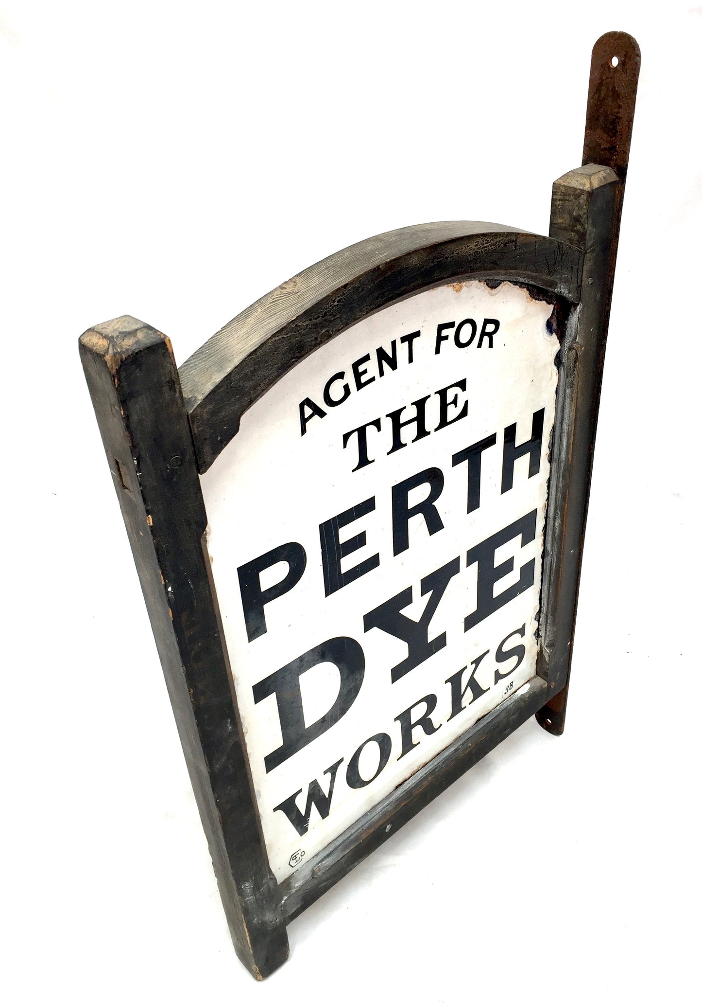 Antique Advertising Enamel Sign - P & P Campbell Perth Dye Works Original Frame