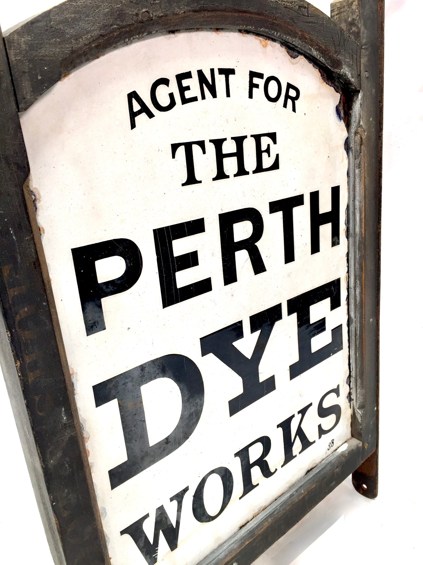 Antique Advertising Enamel Sign - P & P Campbell Perth Dye Works Original Frame