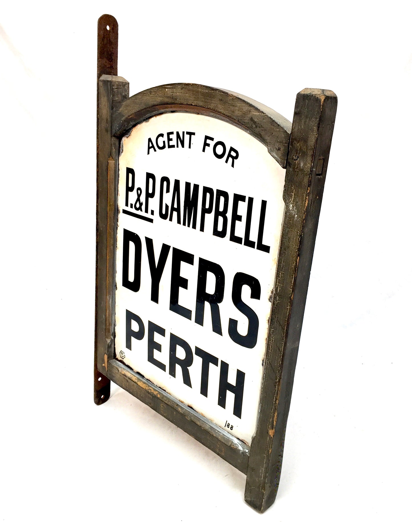Antique Advertising Enamel Sign - P & P Campbell Perth Dye Works Original Frame