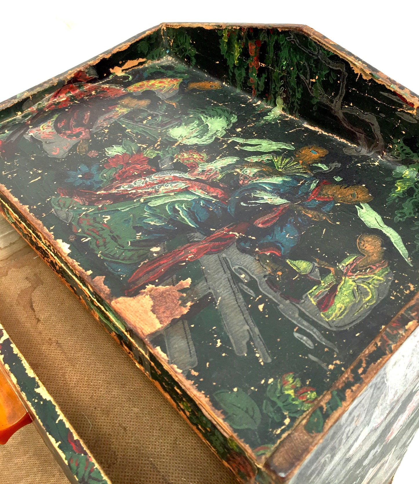 Antique Wooden Hand Painted Tabletop Chest of Filing Drawers / Storage Box c1930