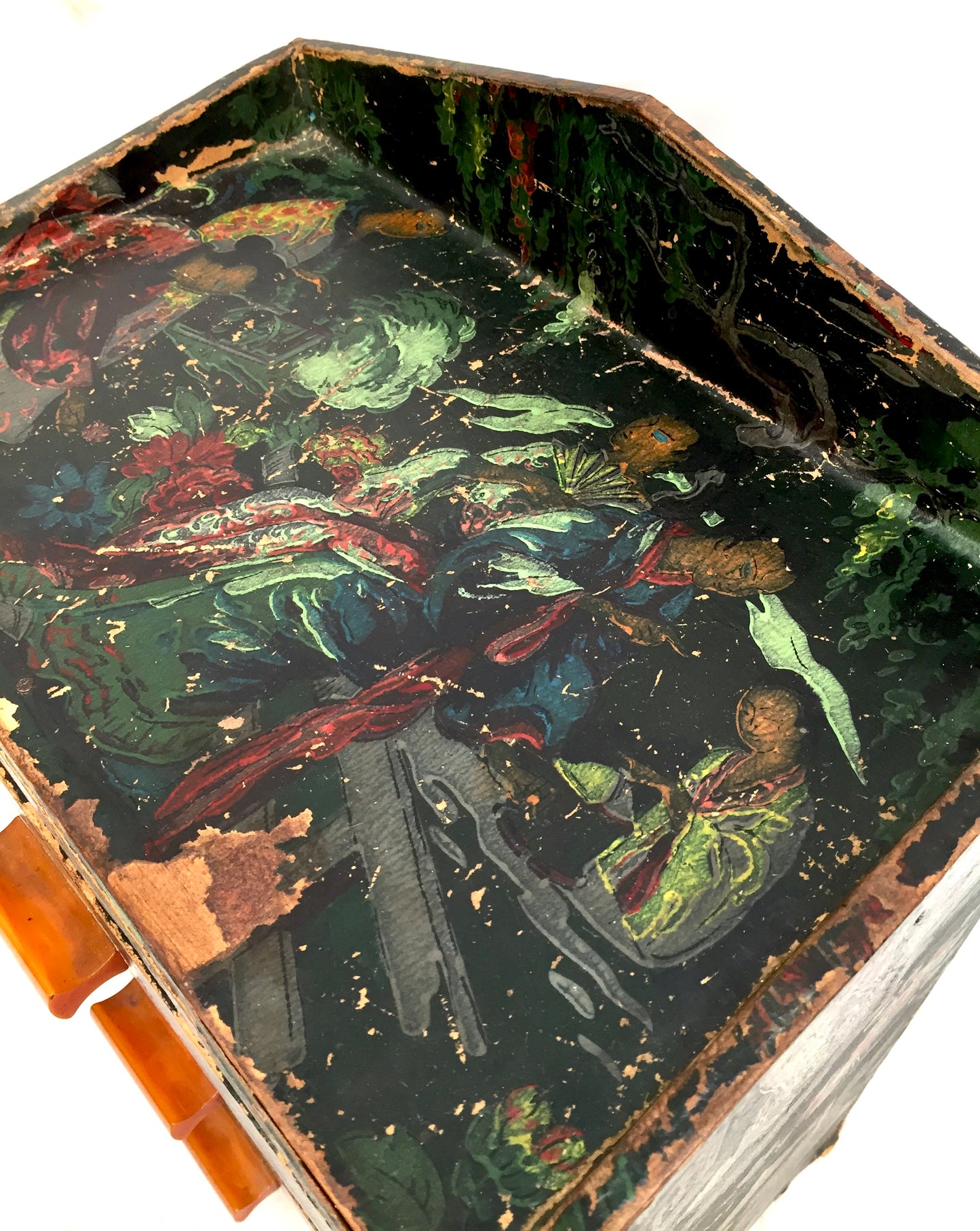 Antique Wooden Hand Painted Tabletop Chest of Filing Drawers / Storage Box c1930
