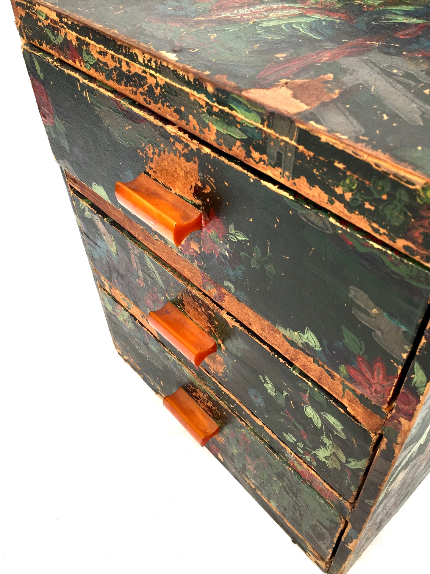 Antique Wooden Hand Painted Tabletop Chest of Filing Drawers / Storage Box c1930