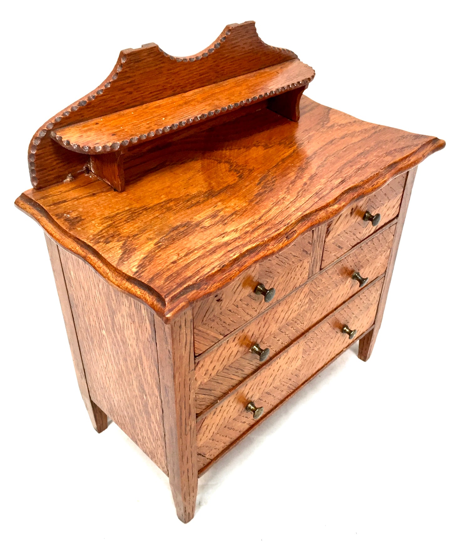 Antique Wooden Oak Apprentice Furniture Miniature Dresser Cabinet / Box Drawers