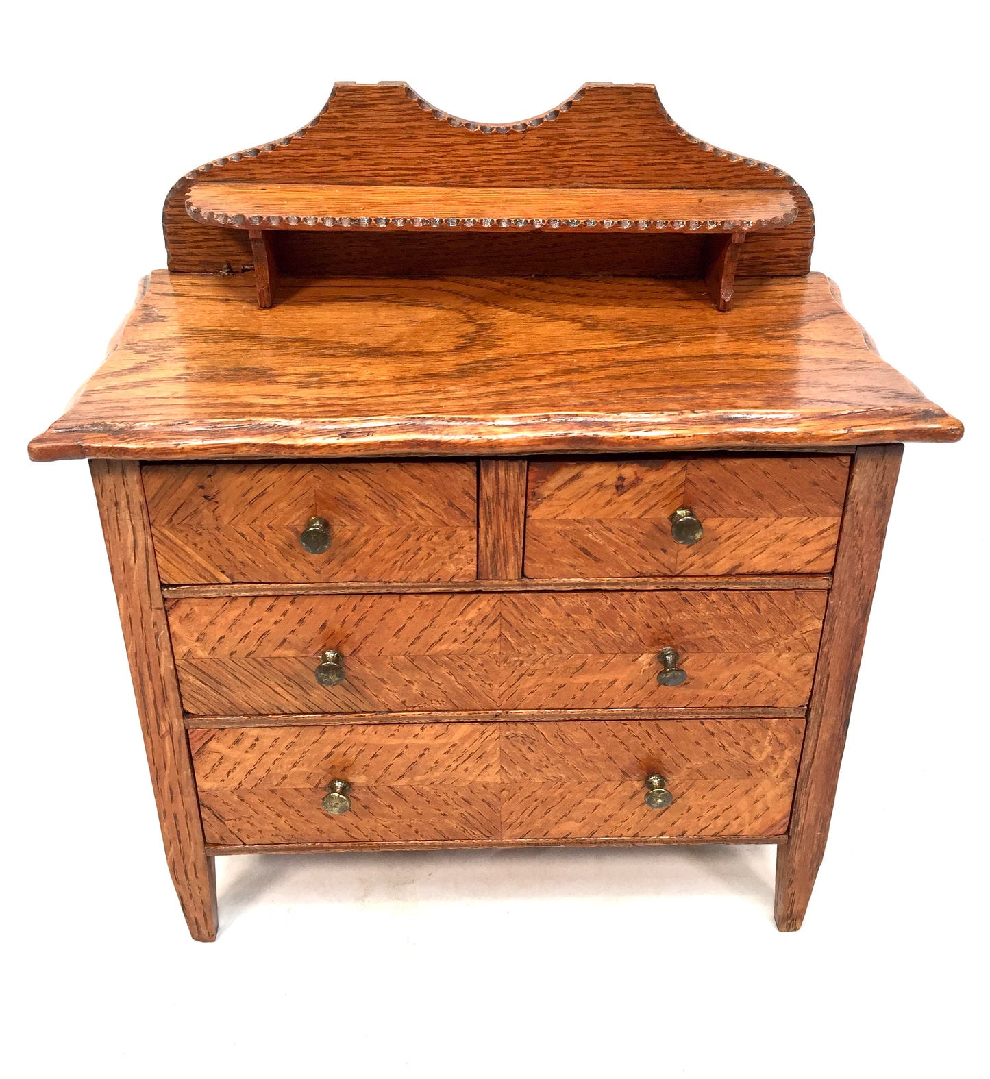 Antique Wooden Oak Apprentice Furniture Miniature Dresser Cabinet / Box Drawers