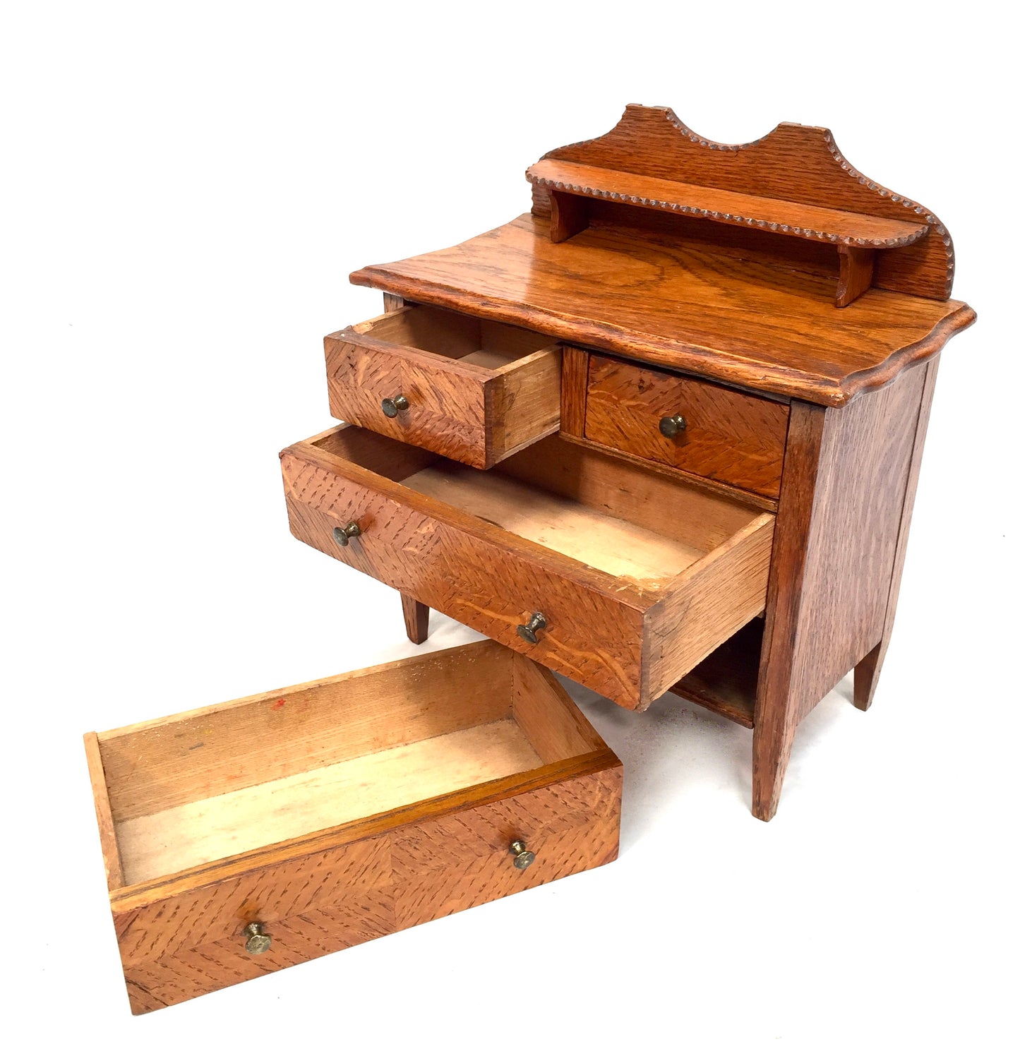 Antique Wooden Oak Apprentice Furniture Miniature Dresser Cabinet / Box Drawers