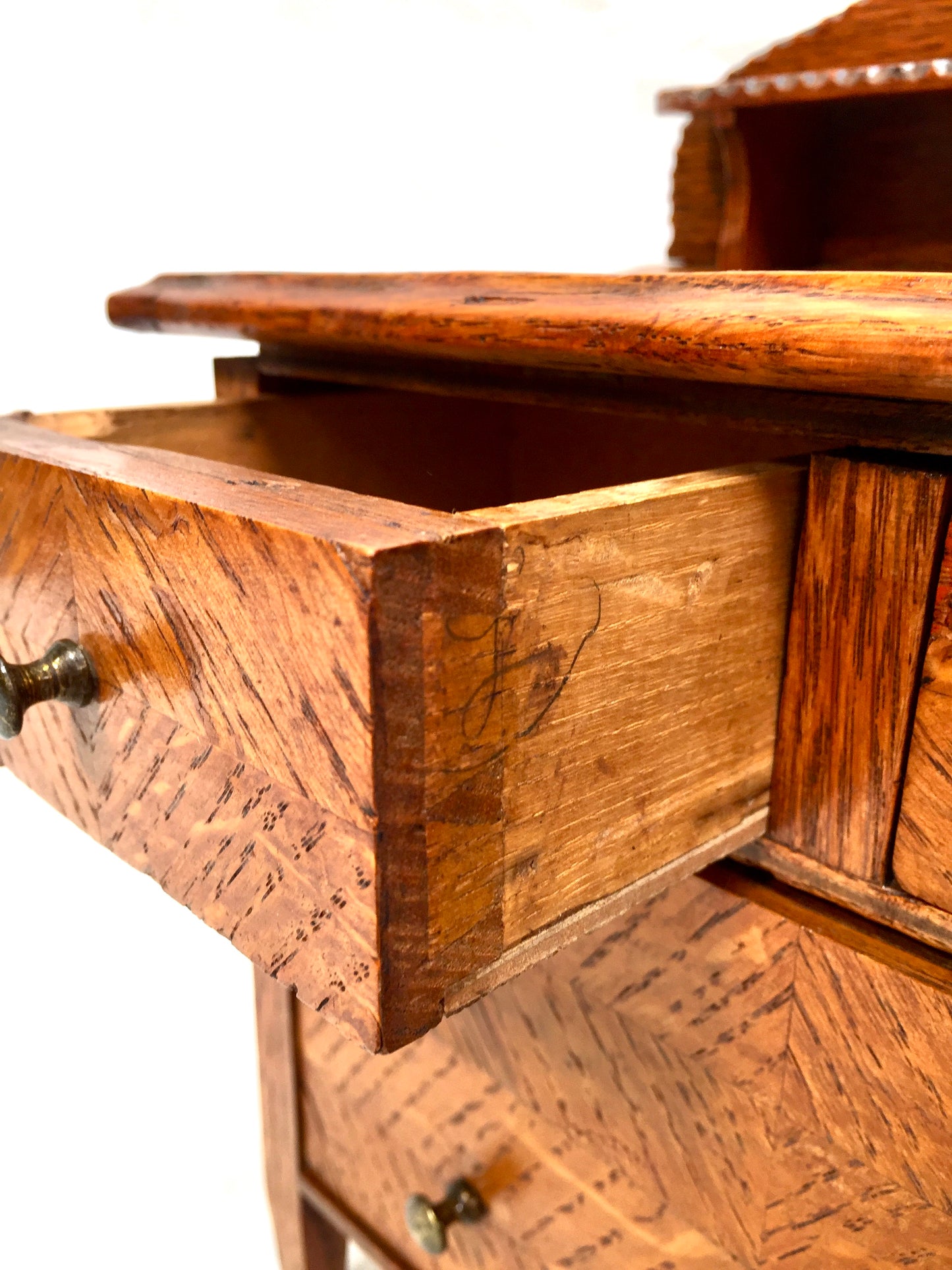 Antique Wooden Oak Apprentice Furniture Miniature Dresser Cabinet / Box Drawers