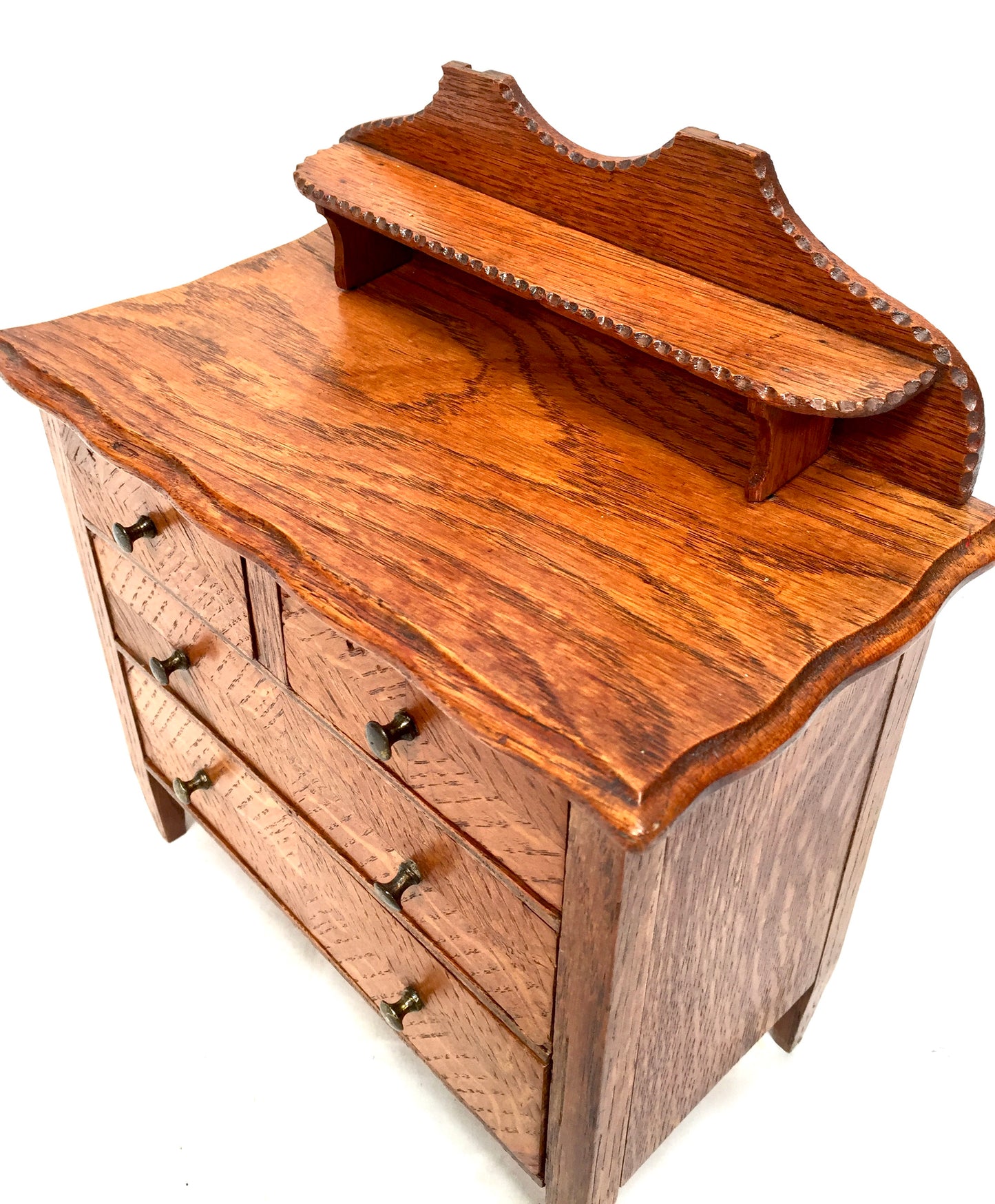 Antique Wooden Oak Apprentice Furniture Miniature Dresser Cabinet / Box Drawers