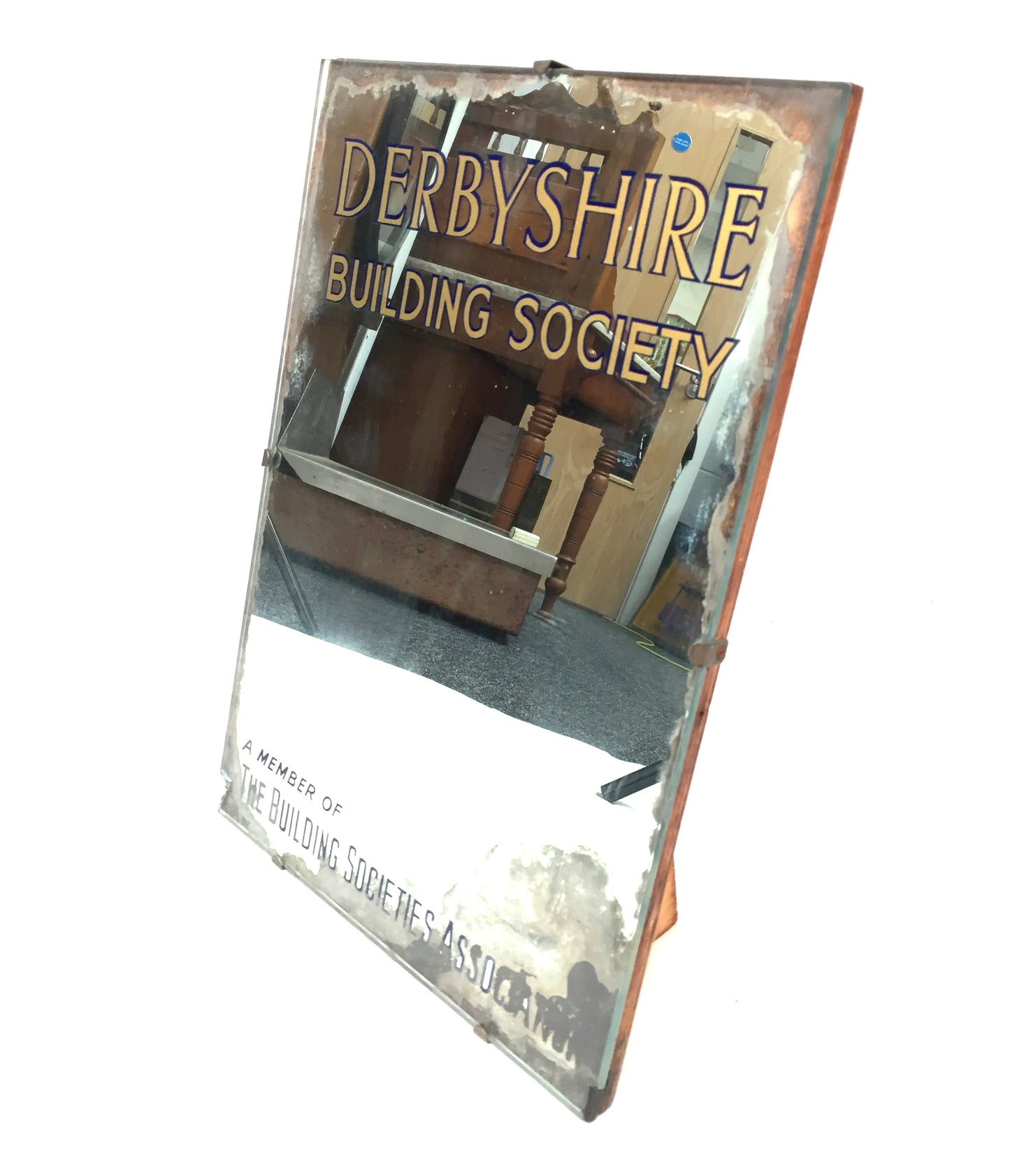 Antique Advertising - Mirror for Derbyshire Building Society Bank / Sign c.1930