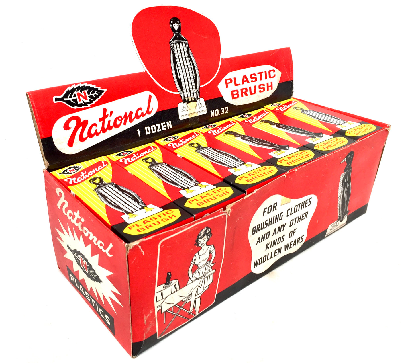 Antique Advertising - Vintage 1950s Shop Display Box of Penguin Clothes Brushes