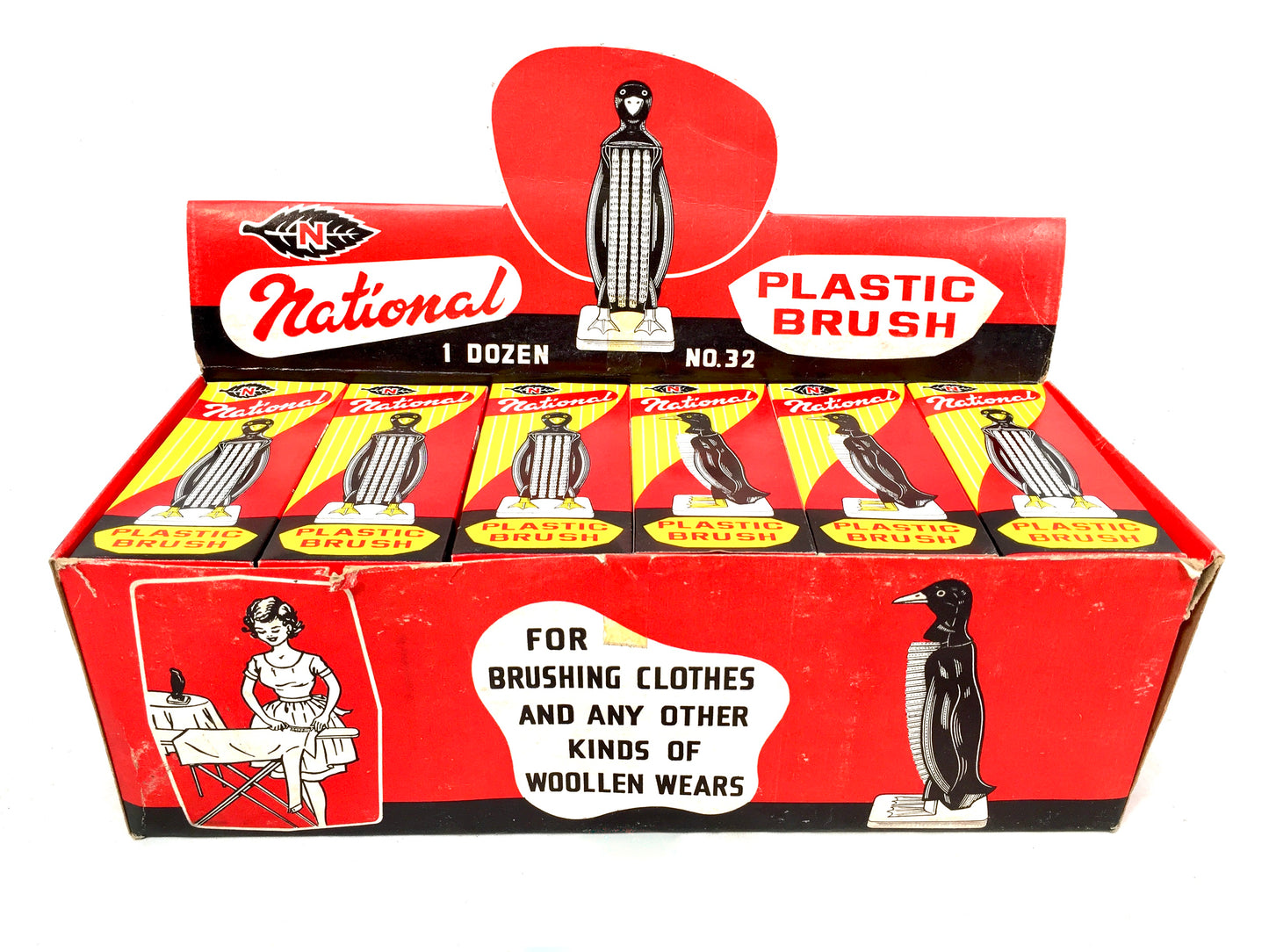 Antique Advertising - Vintage 1950s Shop Display Box of Penguin Clothes Brushes