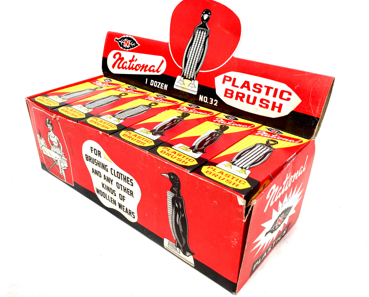 Antique Advertising - Vintage 1950s Shop Display Box of Penguin Clothes Brushes