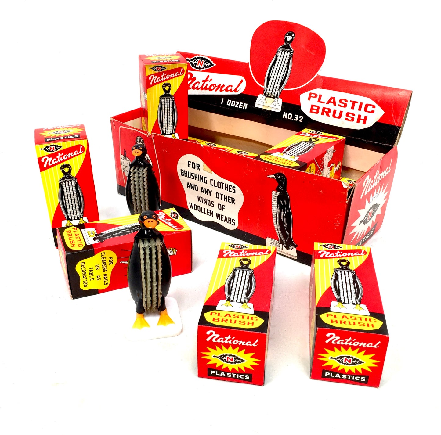 Antique Advertising - Vintage 1950s Shop Display Box of Penguin Clothes Brushes