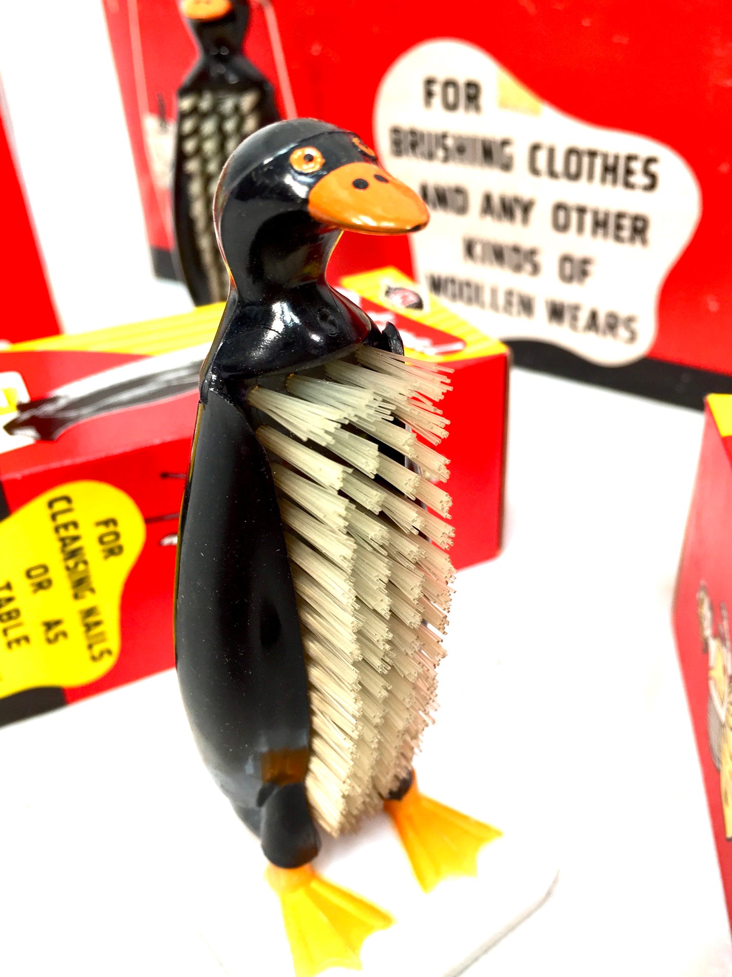 Antique Advertising - Vintage 1950s Shop Display Box of Penguin Clothes Brushes