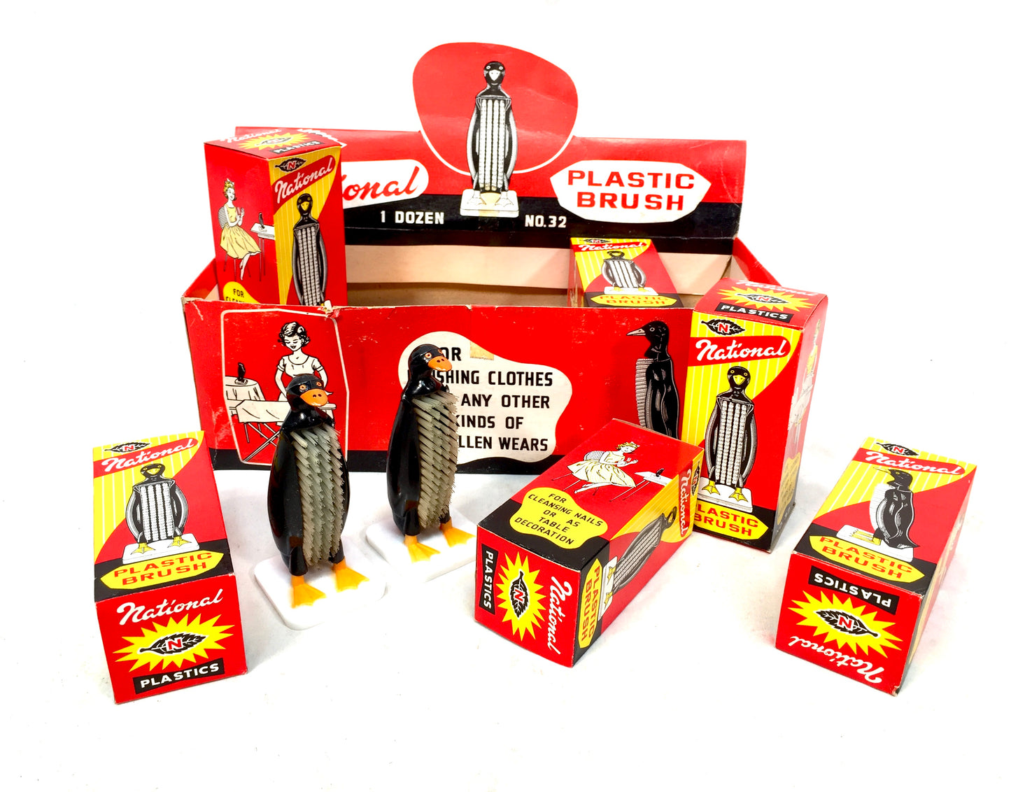 Antique Advertising - Vintage 1950s Shop Display Box of Penguin Clothes Brushes