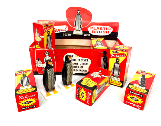 Antique Advertising - Vintage 1950s Shop Display Box of Penguin Clothes Brushes