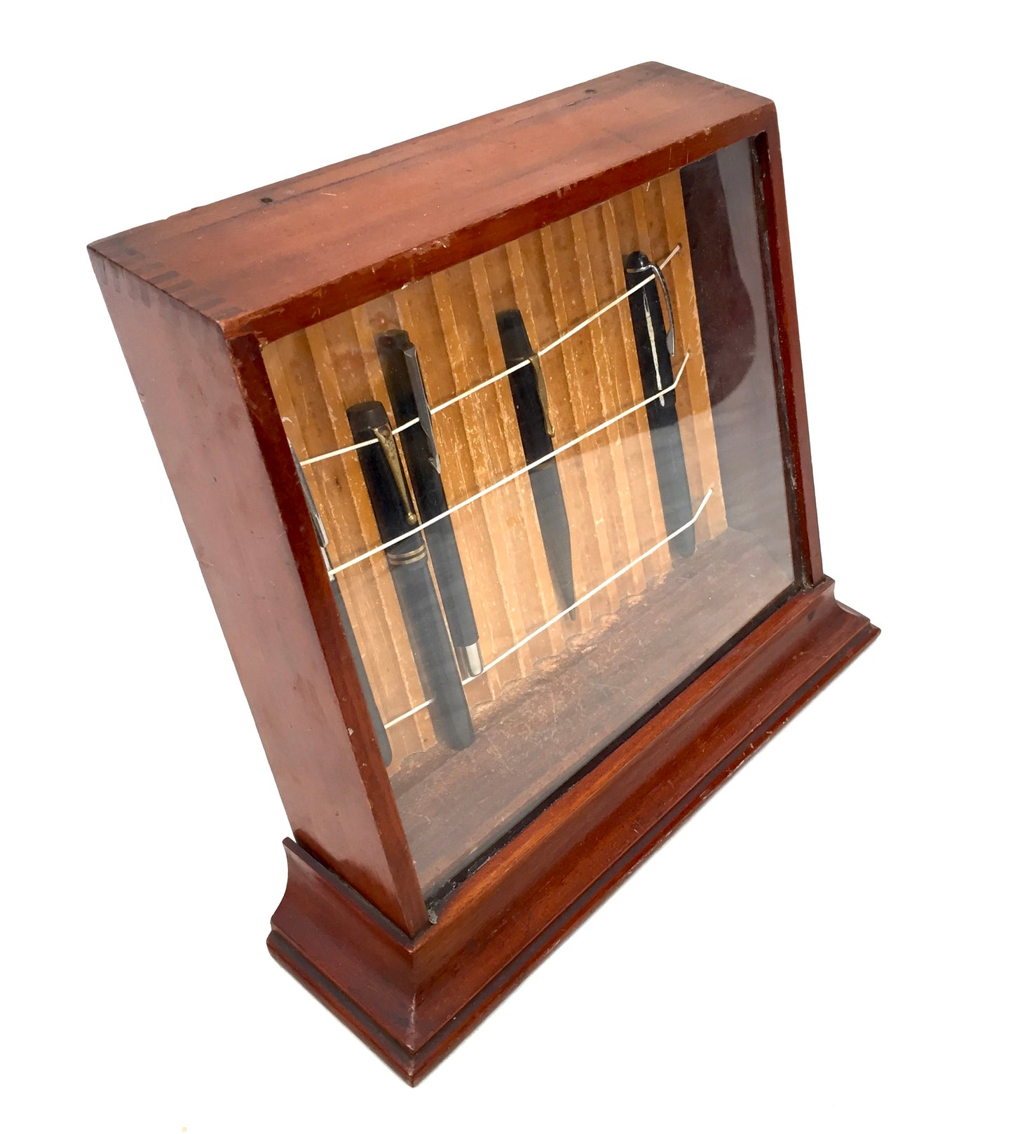 Antique Wooden Tabletop Pen Collectors Cabinet / Shop Display Presentation Box