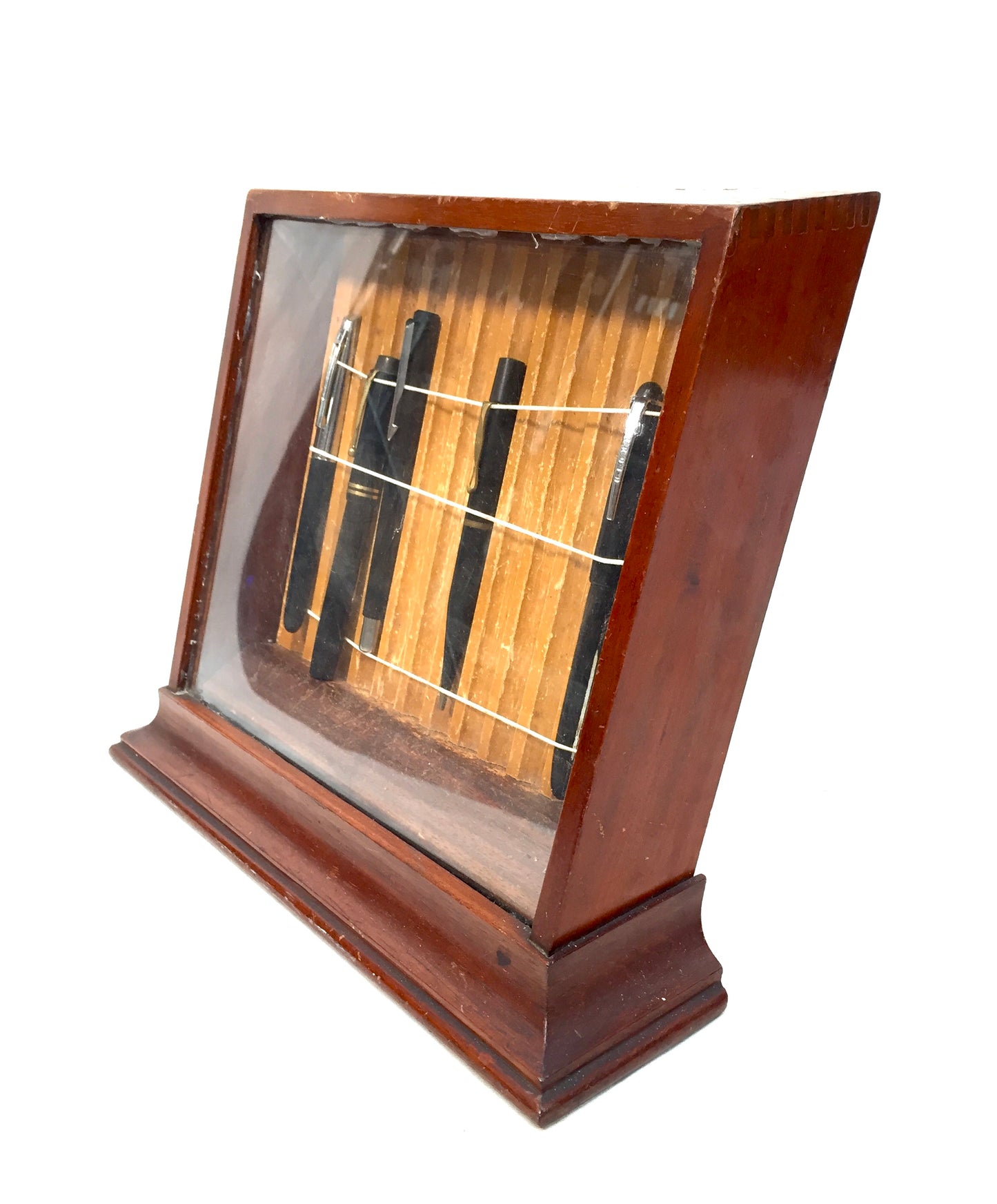 Antique Wooden Tabletop Pen Collectors Cabinet / Shop Display Presentation Box