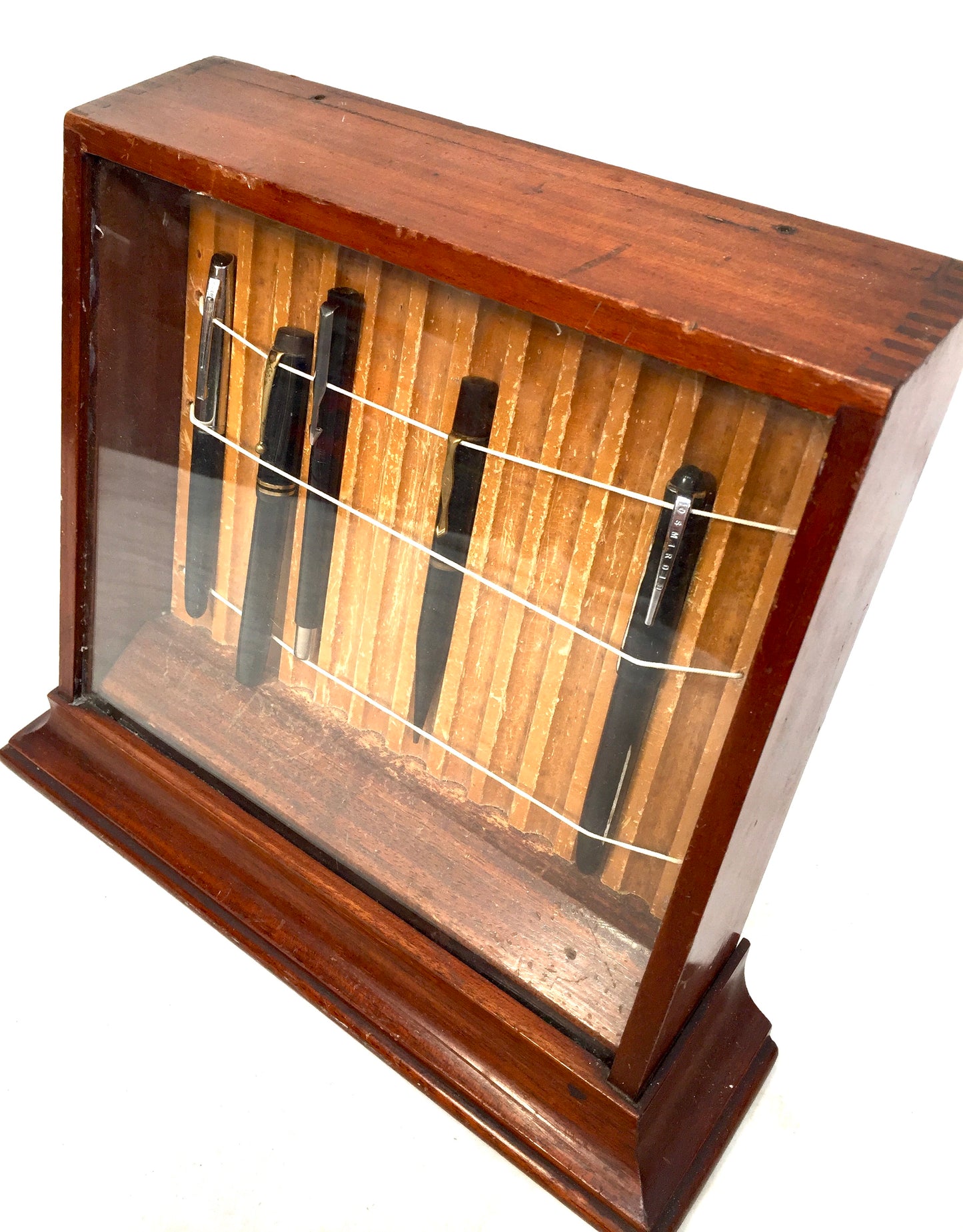 Antique Wooden Tabletop Pen Collectors Cabinet / Shop Display Presentation Box