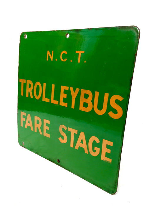 Antique Advertising Nottingham City Transport (NCT) Enamel Trolleybus Fare Sign