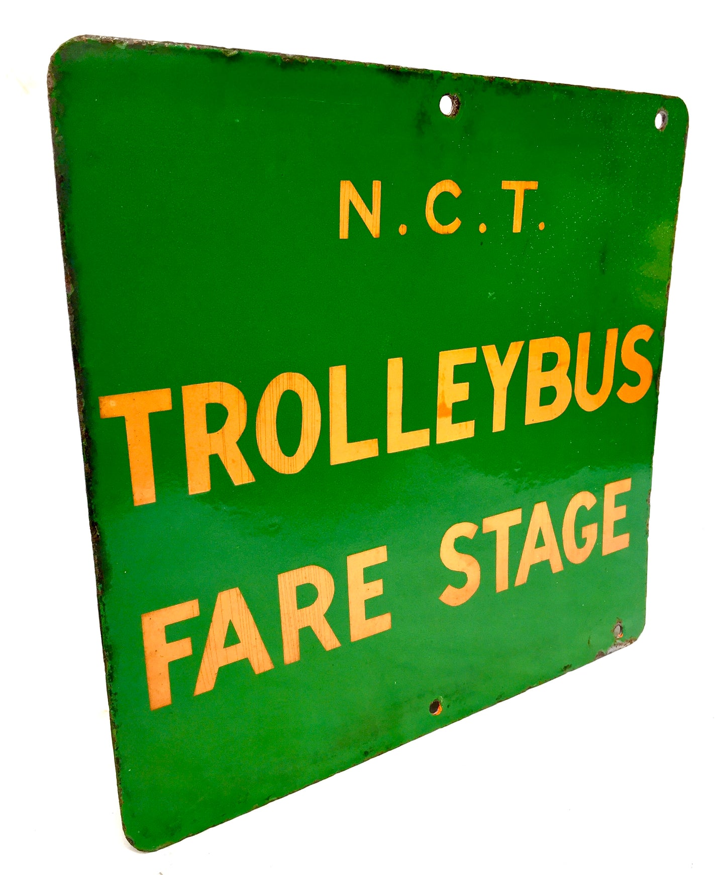 Antique Advertising Nottingham City Transport (NCT) Enamel Trolleybus Fare Sign