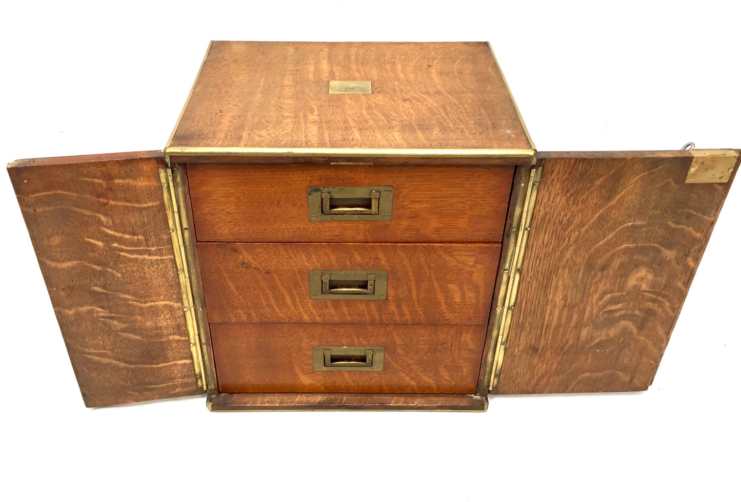 Antique Victorian Oak Wood Humidor Chest of Drawers / Collectors Cabinet Box