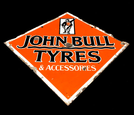 Antique Advertising - Large 1940s John Bull Tyres Lozenge Shaped Enamel Sign