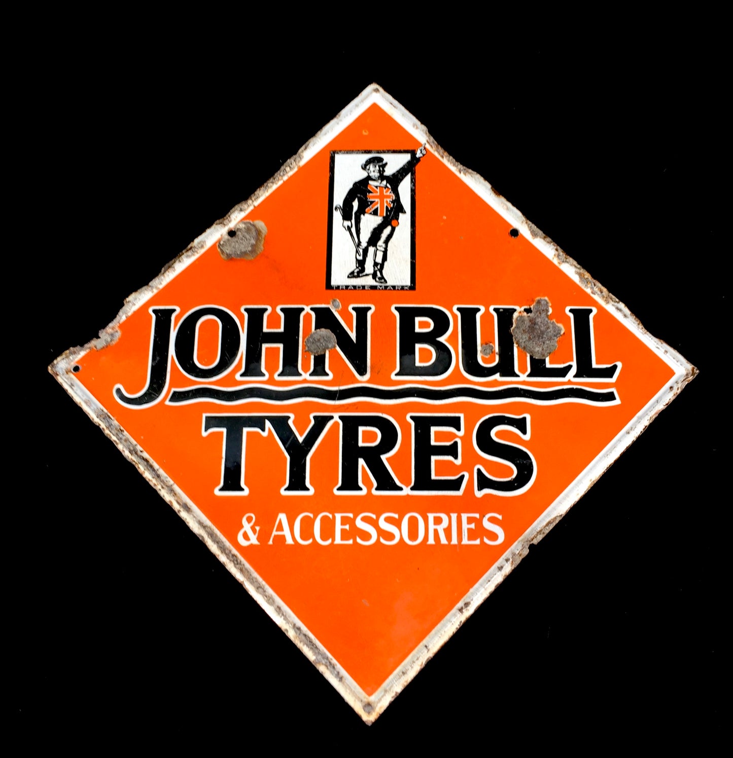 Antique Advertising - Large 1940s John Bull Tyres Lozenge Shaped Enamel Sign