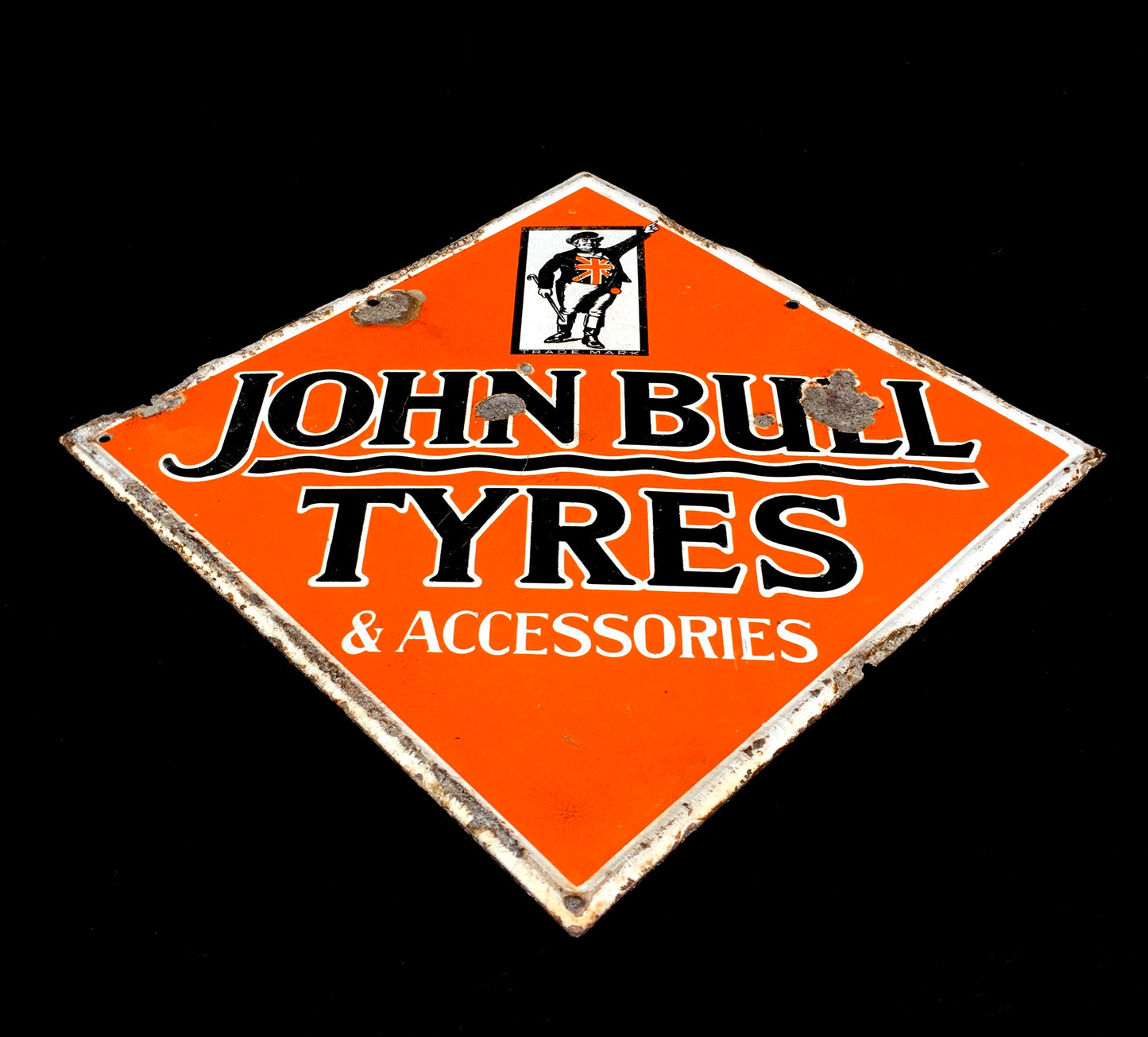 Antique Advertising - Large 1940s John Bull Tyres Lozenge Shaped Enamel Sign