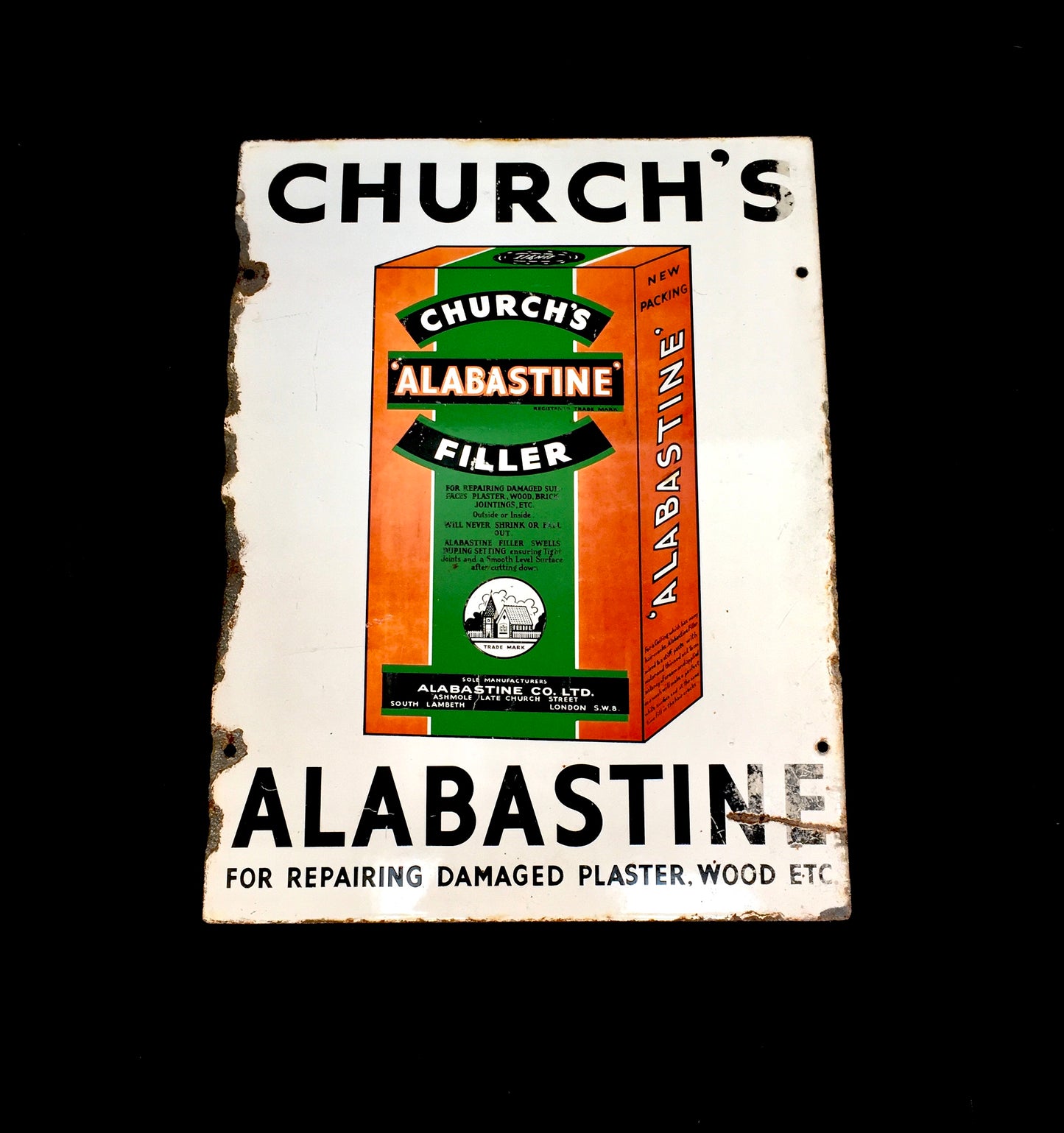 Antique Advertising - Pictorial Enamel Sign Church's Alabastine Filler DIY Shop