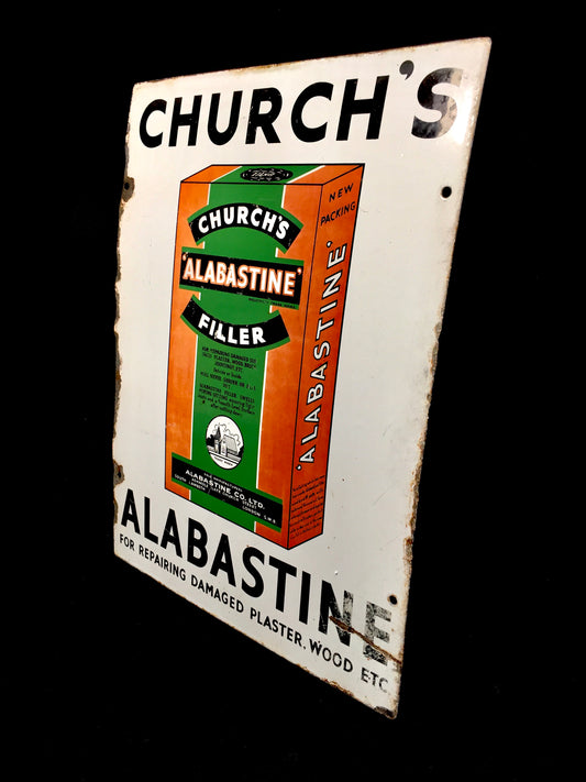 Antique Advertising - Pictorial Enamel Sign Church's Alabastine Filler DIY Shop