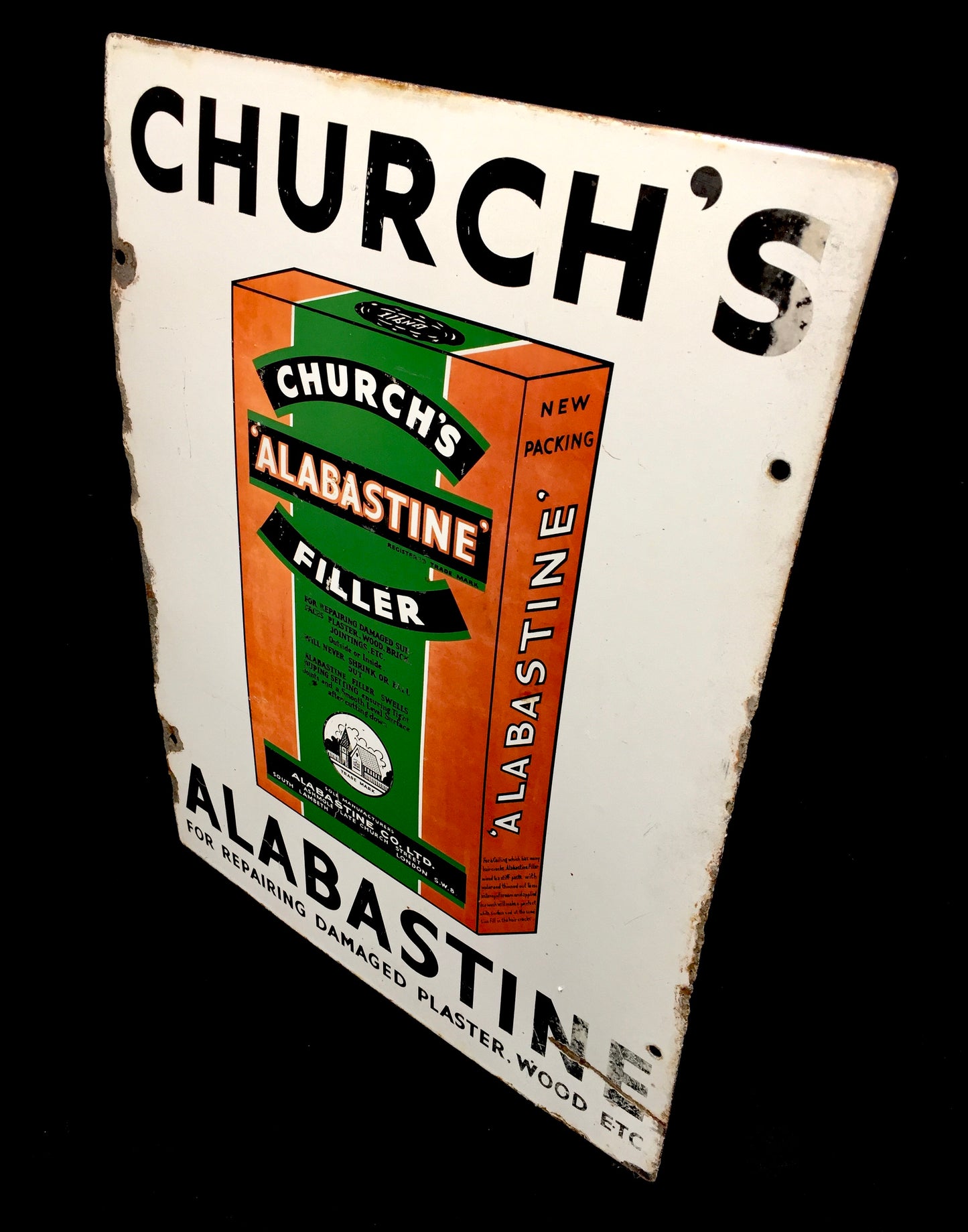 Antique Advertising - Pictorial Enamel Sign Church's Alabastine Filler DIY Shop