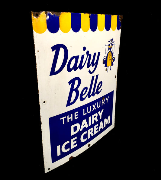 Antique Advertising - Vintage Dairy Belle Luxury Ice Cream Enamel Sign