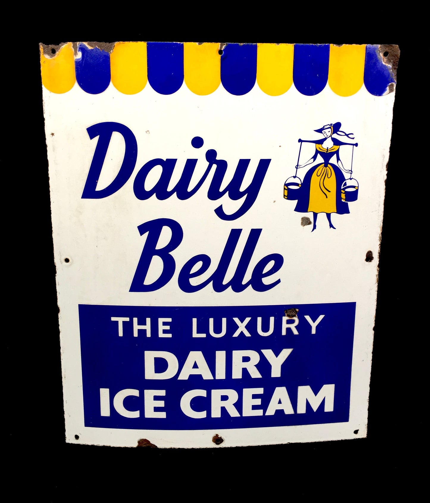 Antique Advertising - Vintage Dairy Belle Luxury Ice Cream Enamel Sign