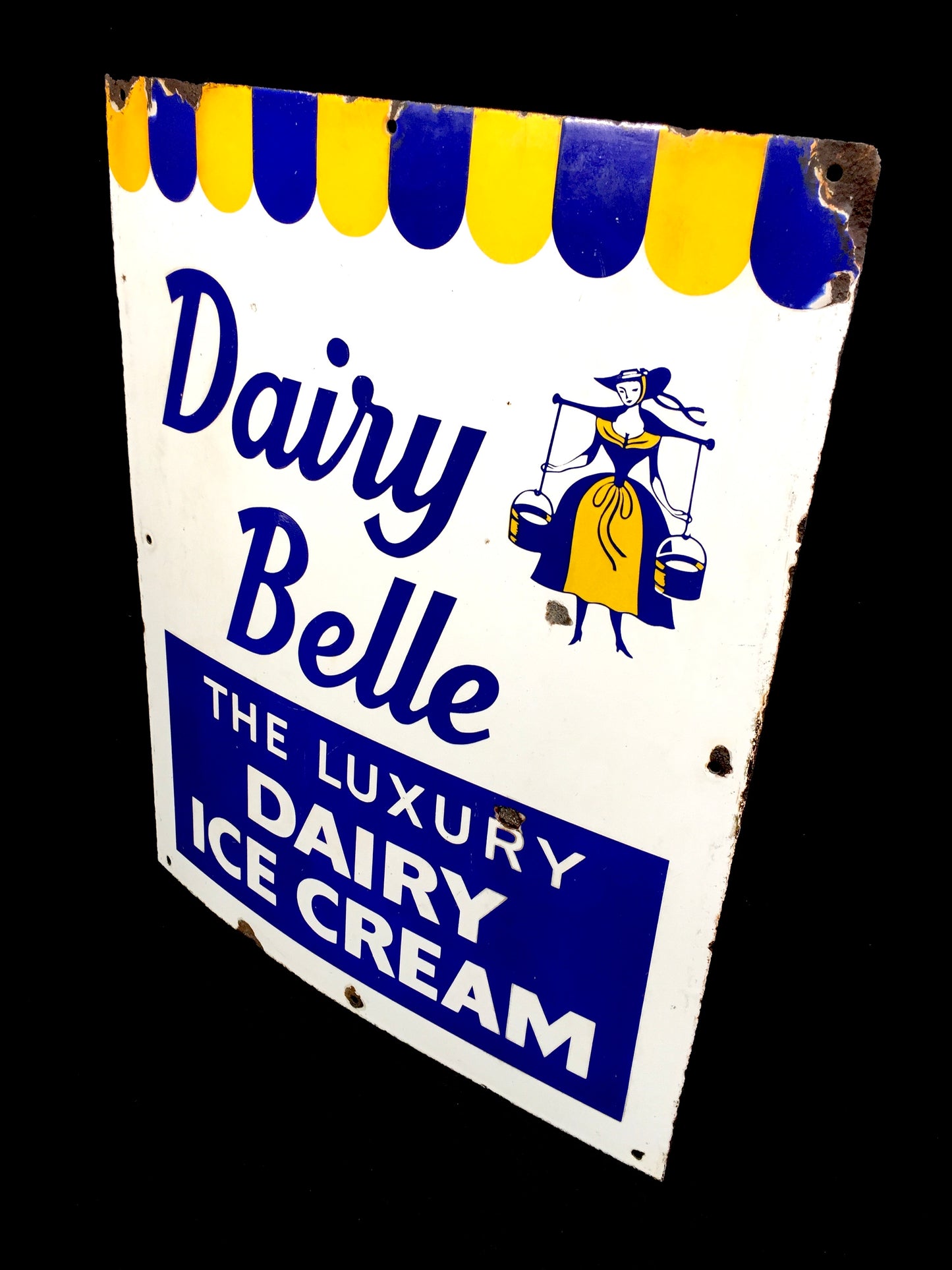 Antique Advertising - Vintage Dairy Belle Luxury Ice Cream Enamel Sign