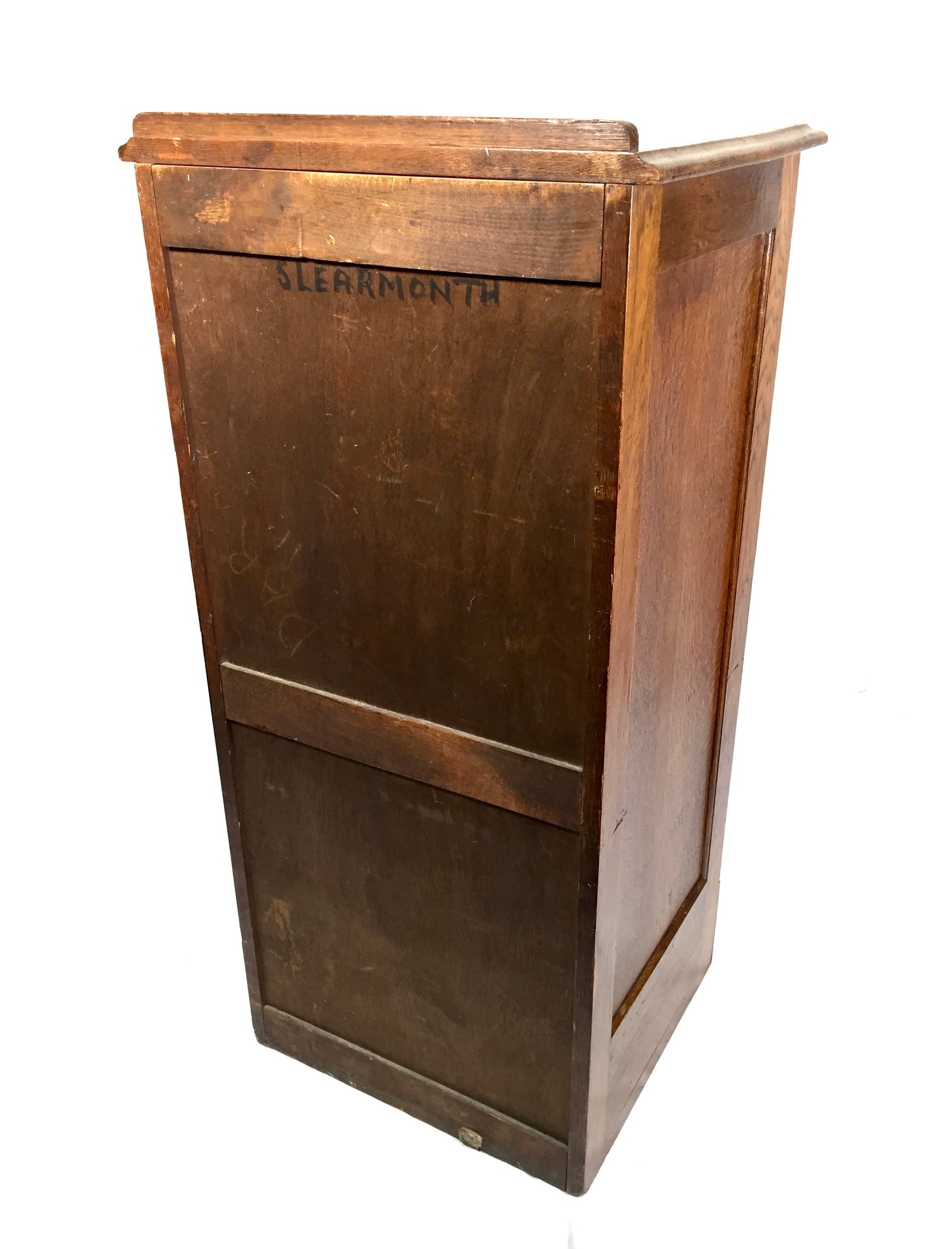 Antique Wooden Oak Tambour Fronted Office Paper Filing Cabinet Drawers with Key