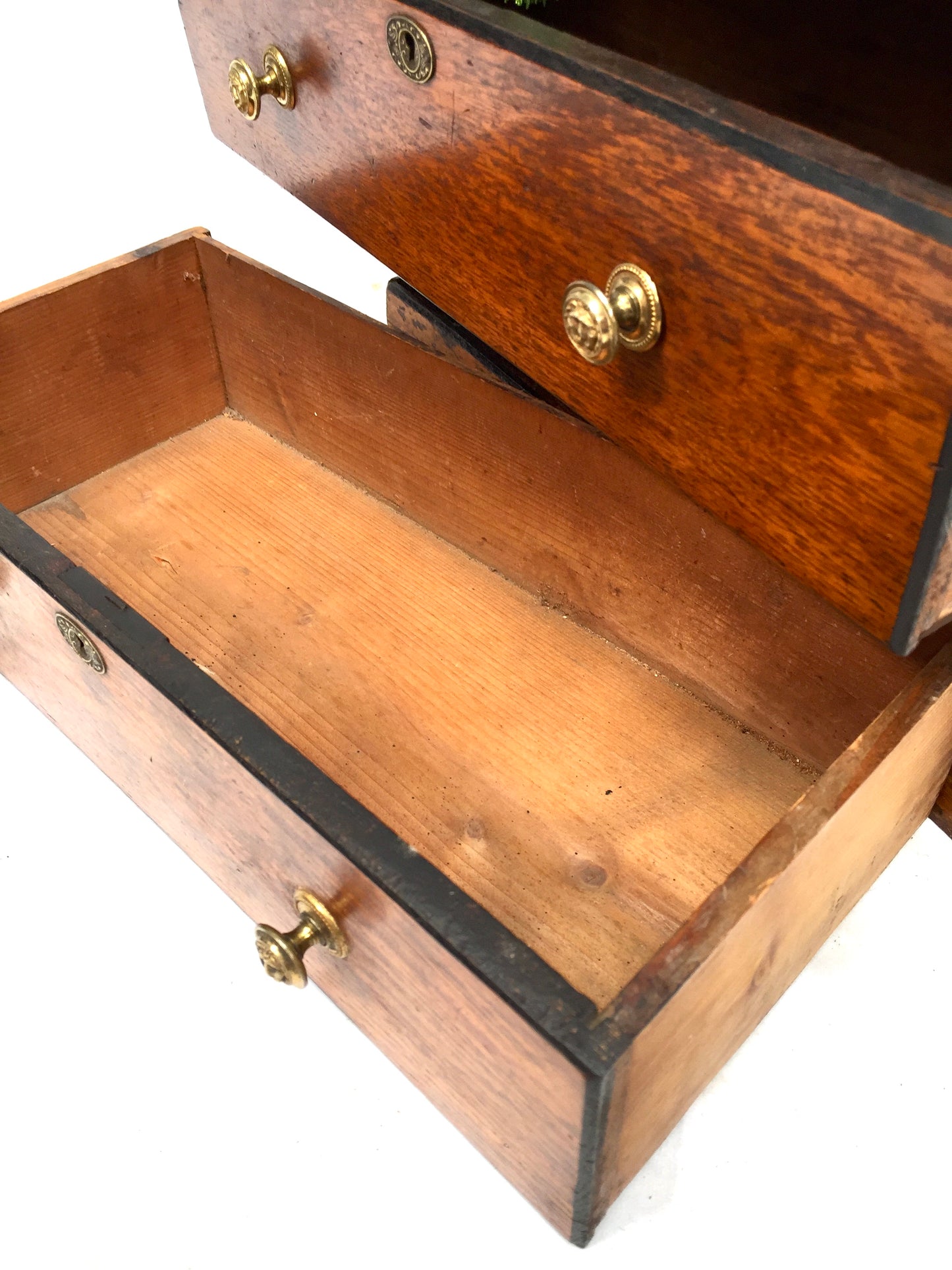 Antique Tabletop Wooden Chest of Collectors Drawers Storage Box with Key c.1900