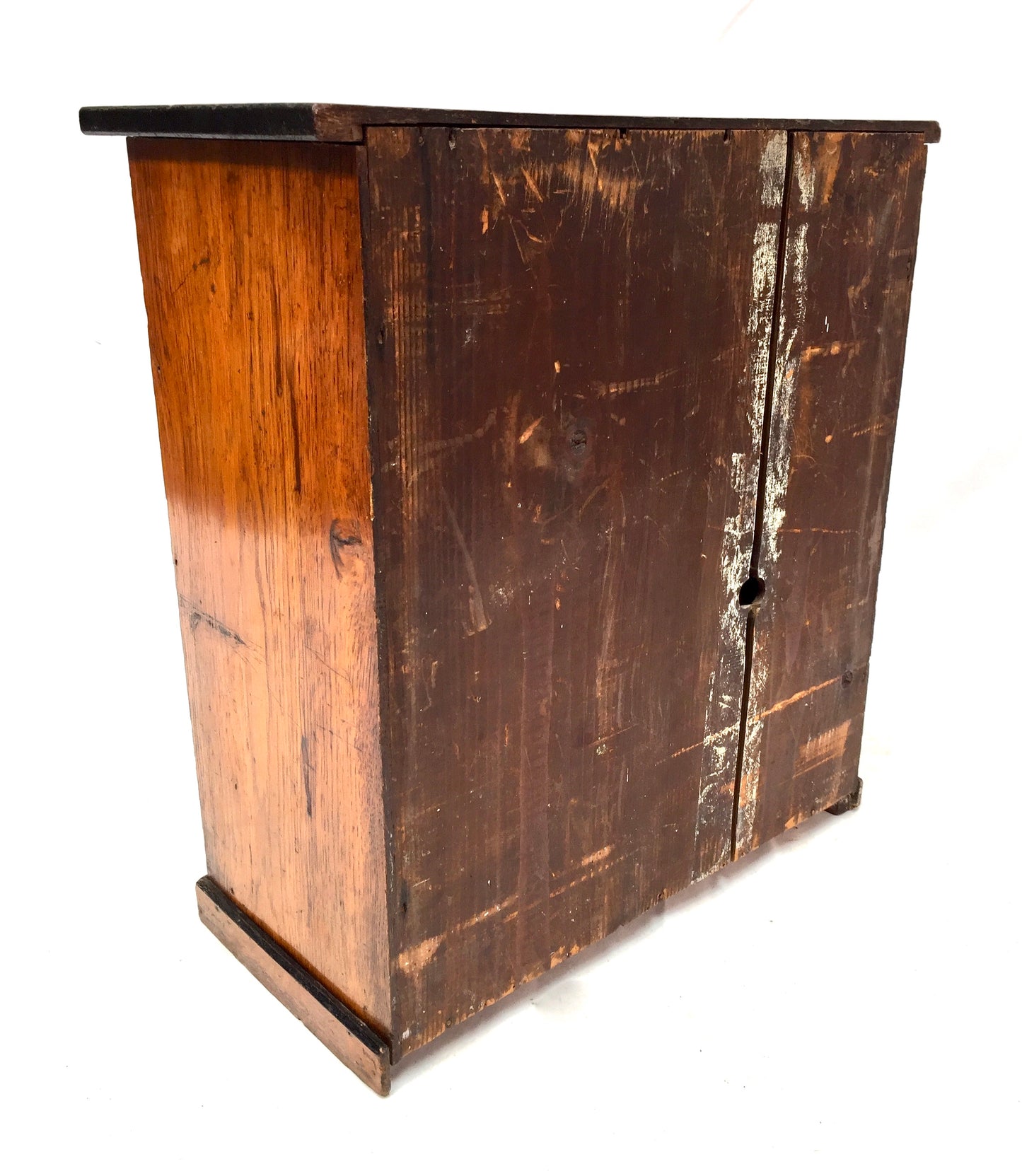 Antique Tabletop Wooden Chest of Collectors Drawers Storage Box with Key c.1900