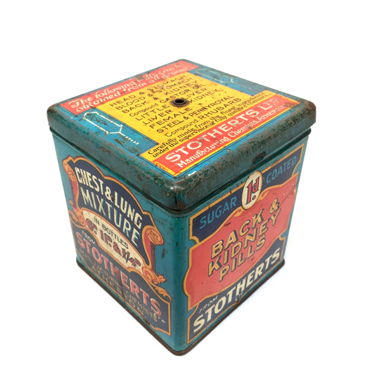 Antique Advertising Stotherts Pills Shop Counter String Dispenser Tin Box c.1930