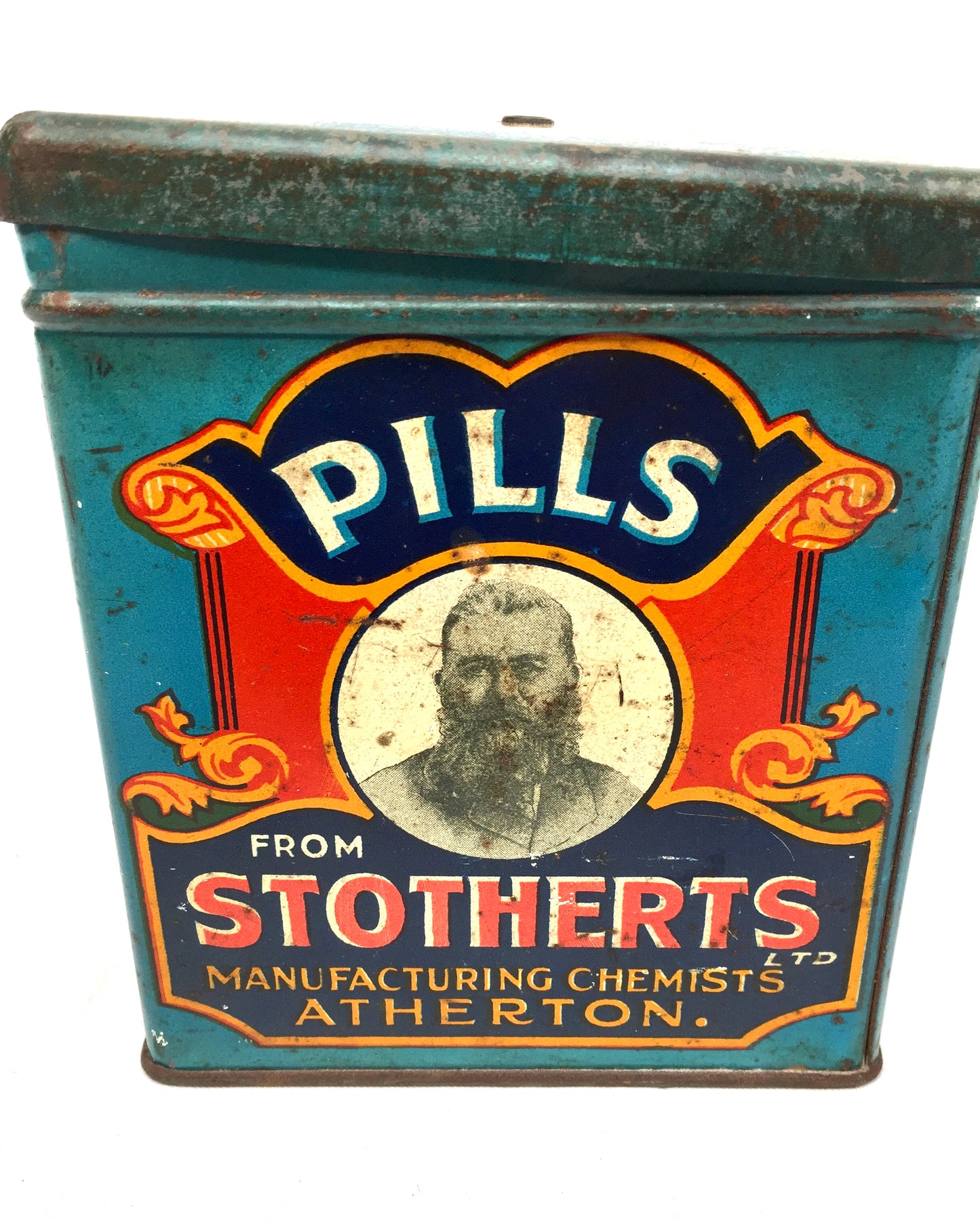 Antique Advertising Stotherts Pills Shop Counter String Dispenser Tin Box c.1930