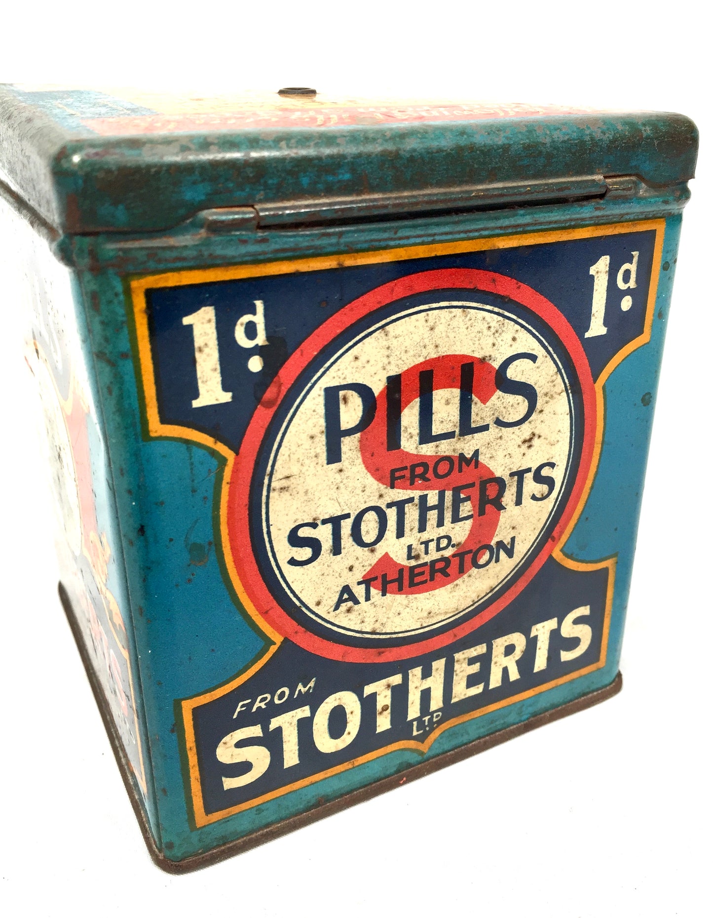 Antique Advertising Stotherts Pills Shop Counter String Dispenser Tin Box c.1930