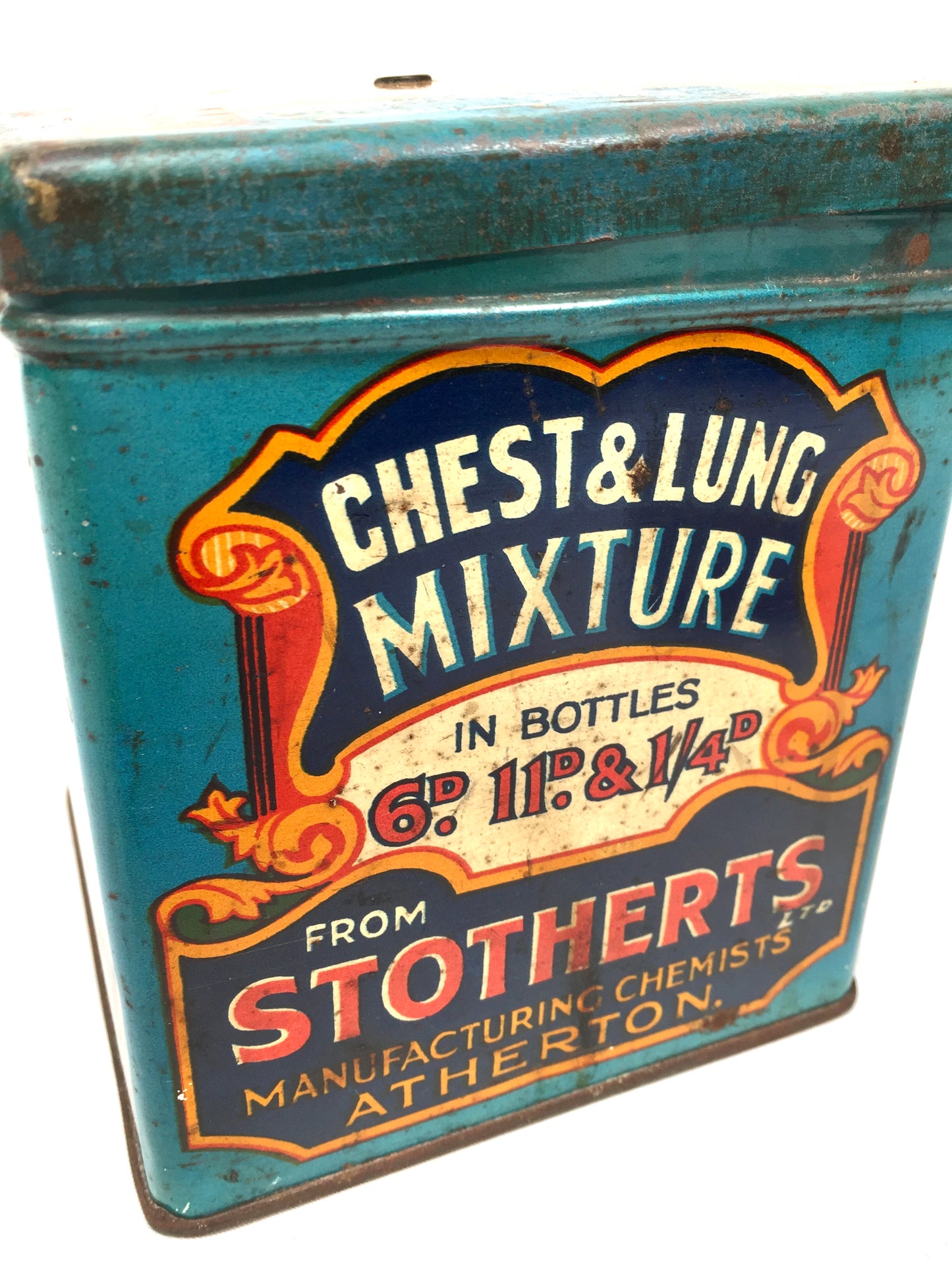 Antique Advertising Stotherts Pills Shop Counter String Dispenser Tin Box c.1930