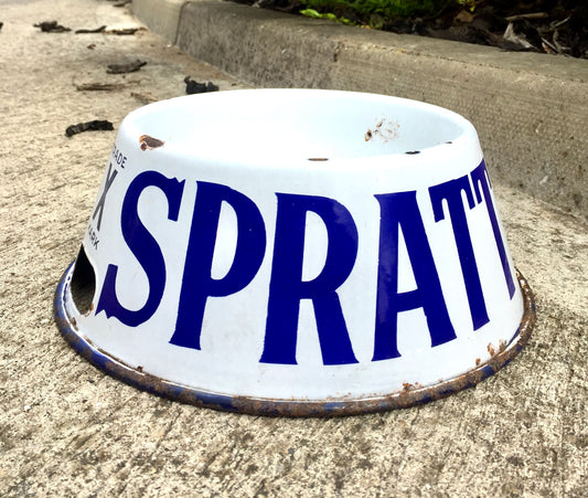 Antique Advertising - Spratt's enamel Metal Dog Water / Food Bowl c.1930