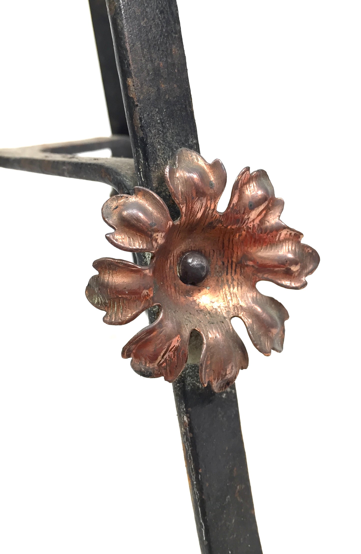 Antique Art Nouveau Copper Plant Pot / Jardiniere on Wrought Iron Stand c.1900