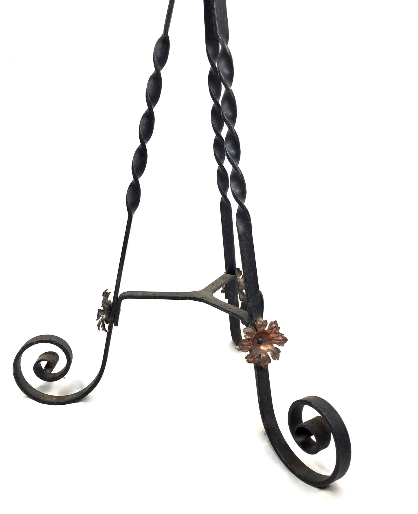 Antique Art Nouveau Copper Plant Pot / Jardiniere on Wrought Iron Stand c.1900