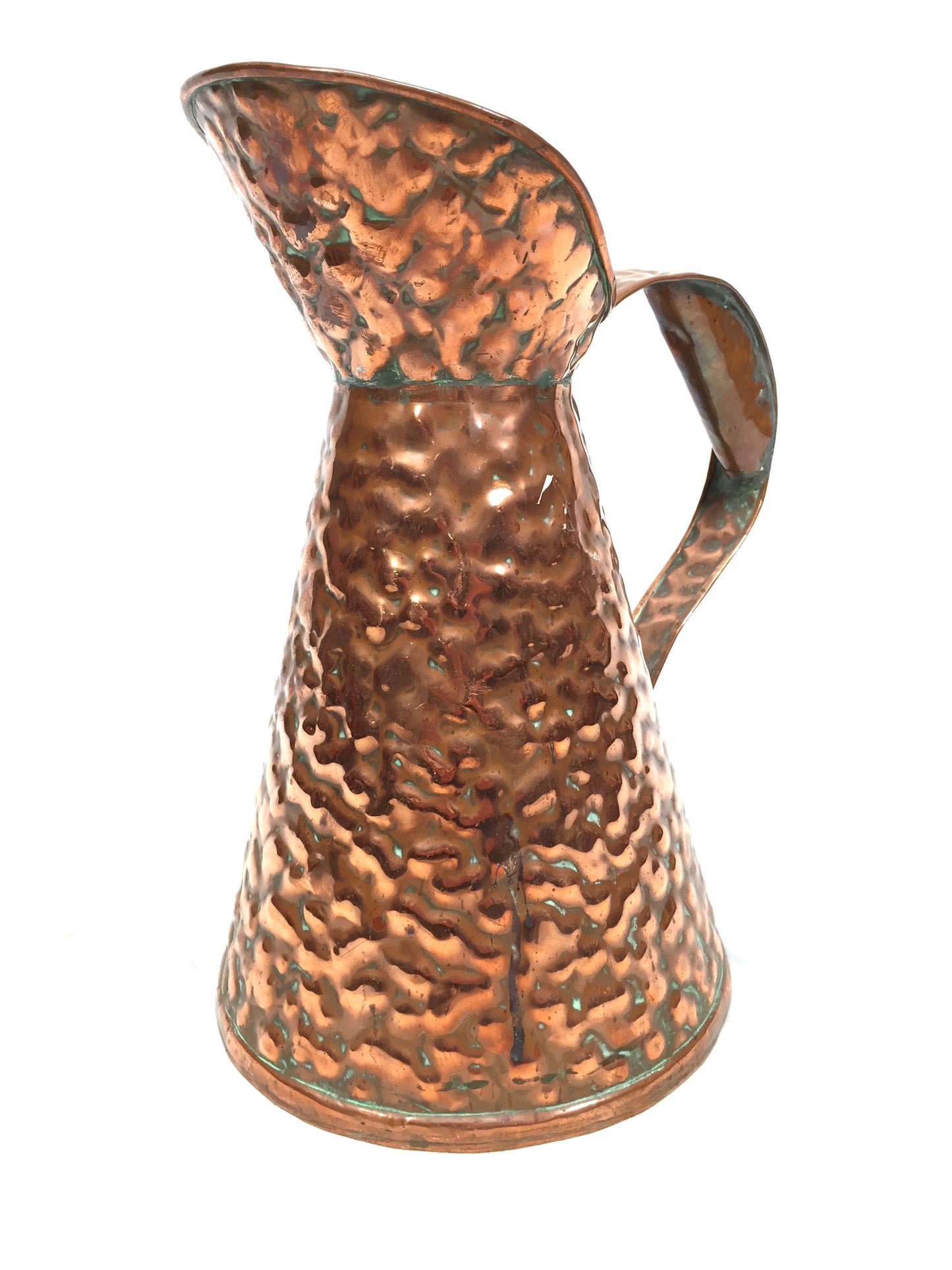 Antique 20th Century Hammered Copper Pitcher / Handled Water Jug / c.1930