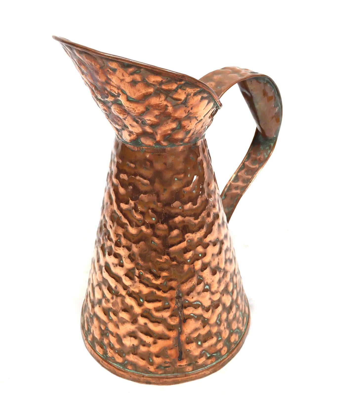 Antique 20th Century Hammered Copper Pitcher / Handled Water Jug / c.1930
