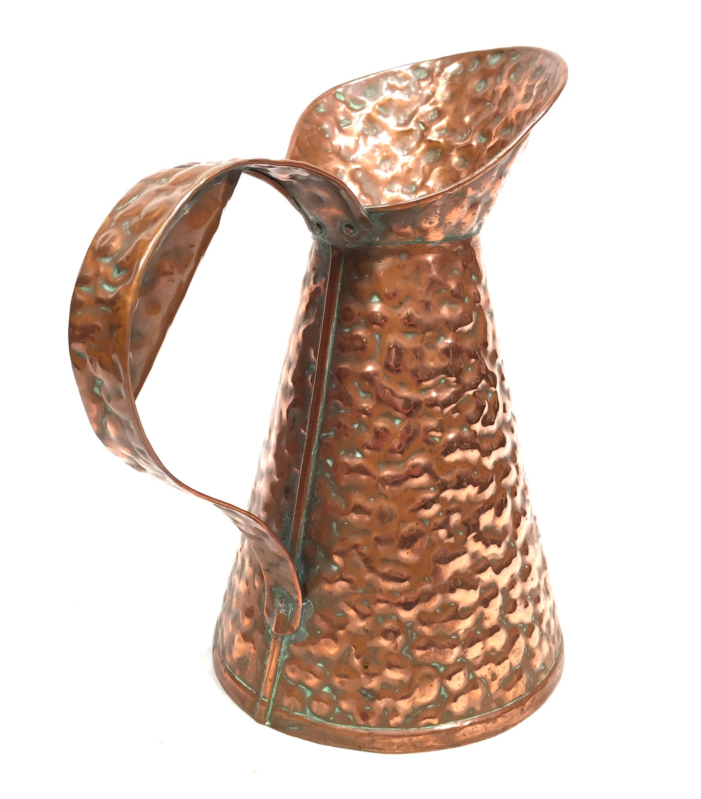 Antique 20th Century Hammered Copper Pitcher / Handled Water Jug / c.1930
