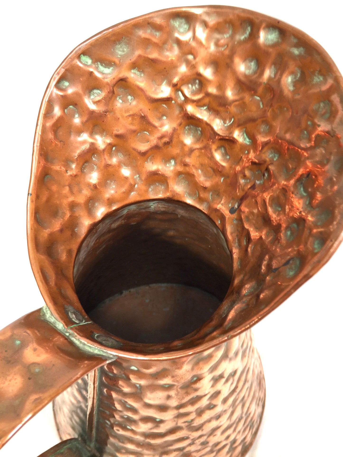 Antique 20th Century Hammered Copper Pitcher / Handled Water Jug / c.1930