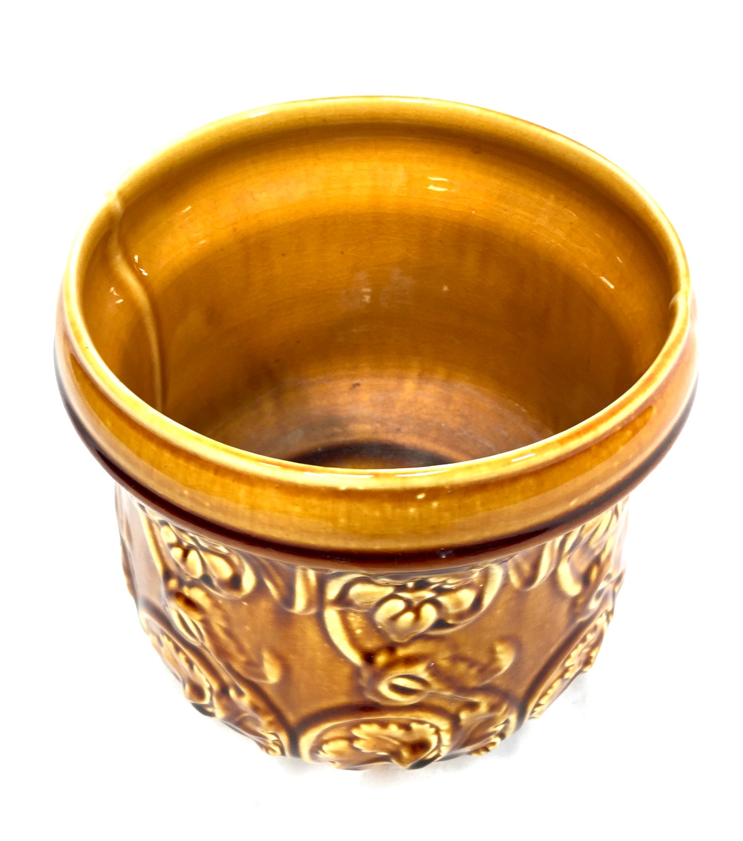 Antique Mustard Yellow Pottery Majolica Jardiniere Planter Indoor Plant Pot 1930