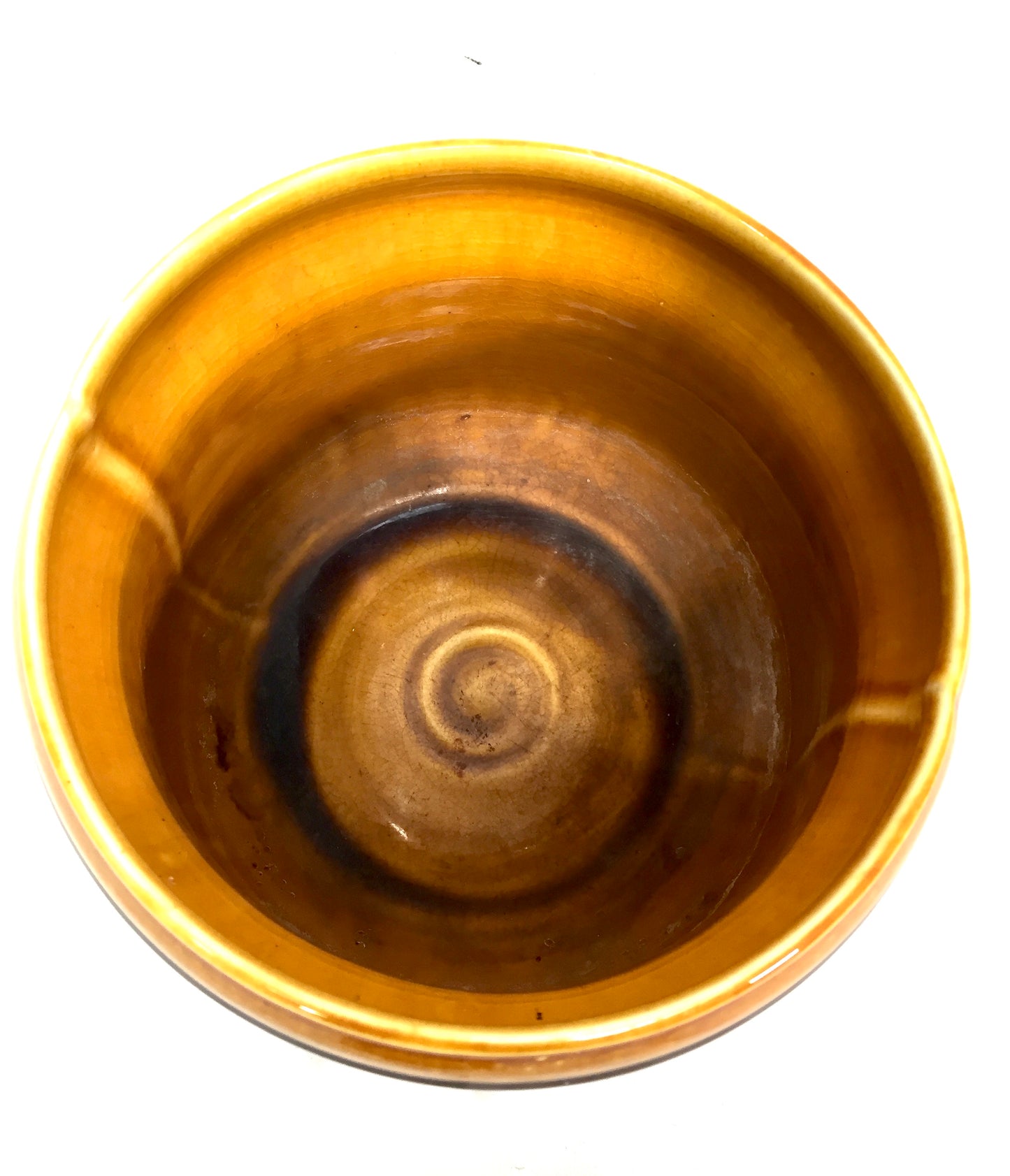 Antique Mustard Yellow Pottery Majolica Jardiniere Planter Indoor Plant Pot 1930